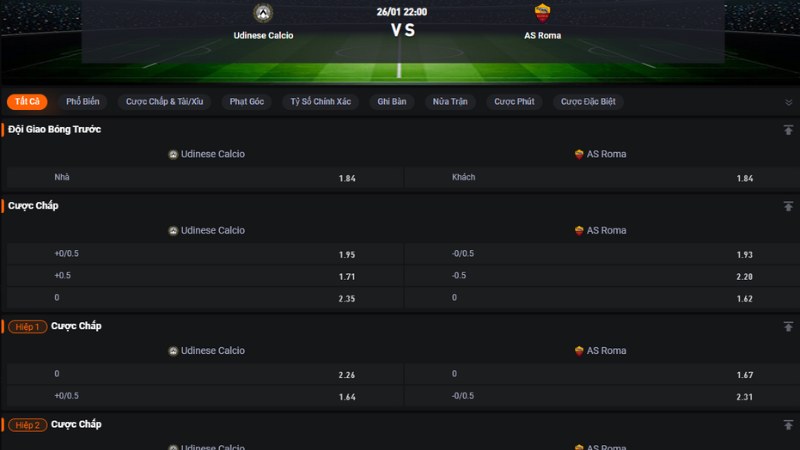 Udinese vs Roma