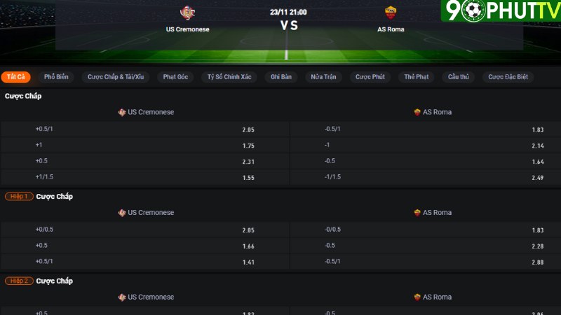 Cremonese vs AS Roma